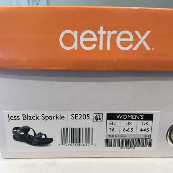 NEW AETREX women's jess adjustable quarter strap sandal in black sparkle - Picture 5 of 11